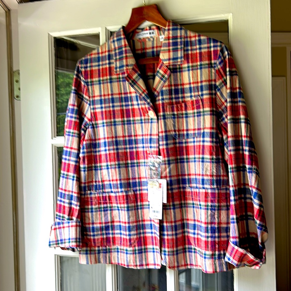Ines de la Fressange Uniqlo linen cotton madras blazer NWT Size M